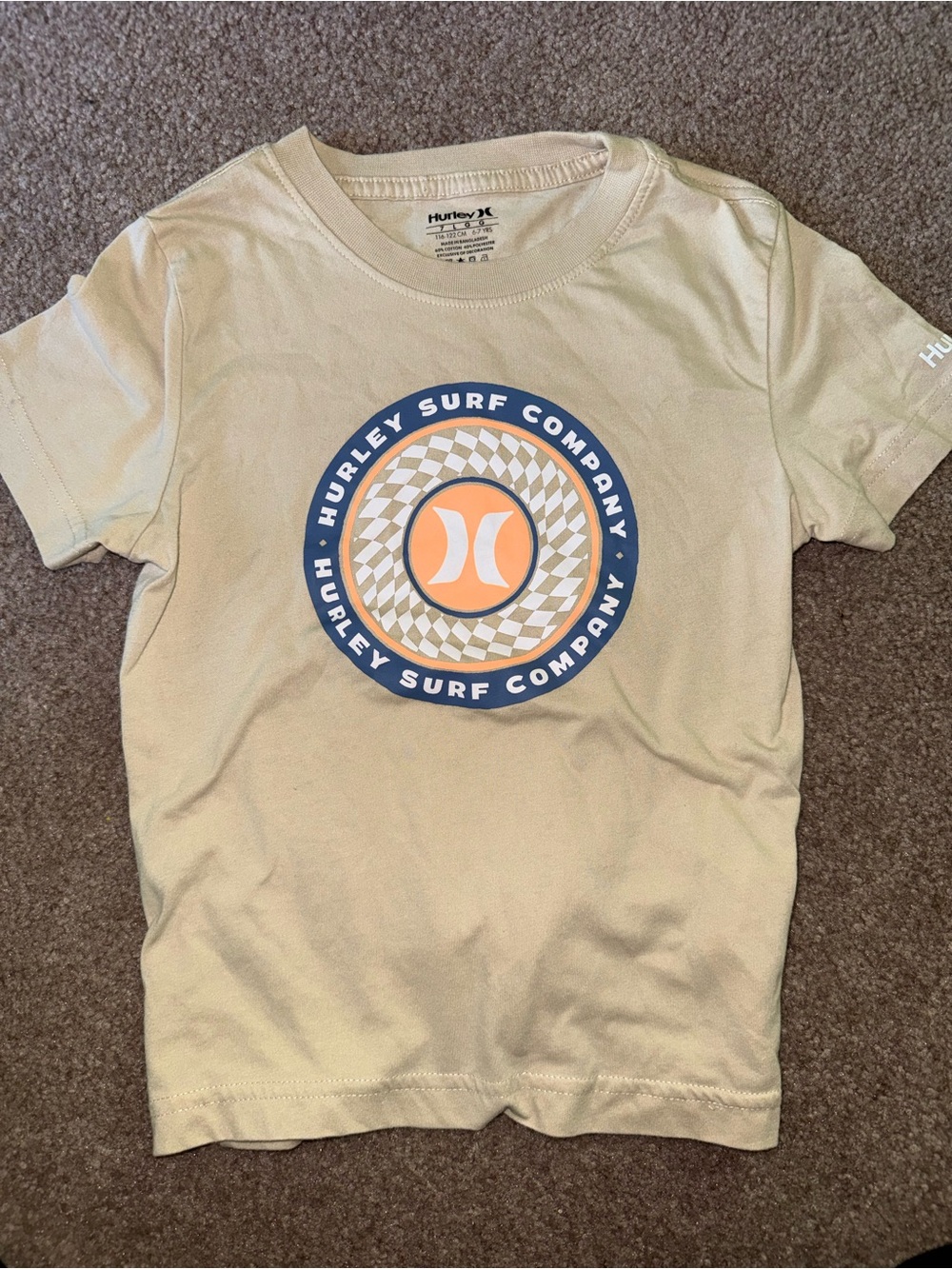 Hurley Tan Short Sleeve Tee with Blue & Orange Surf Logo